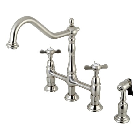 Kingston Brass KS1278BEXBS Essex Bridge Kitchen Faucet W/ Brass Sprayer, Nickel KS1278BEXBS